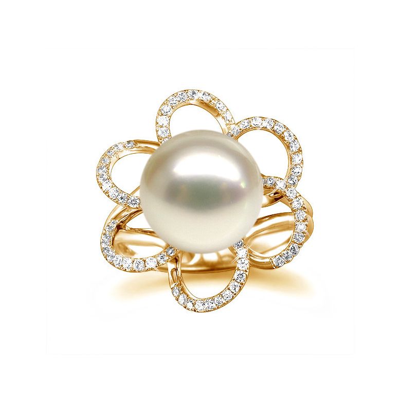 Anello Fleur Perlée - Oro Giallo, Perla d'Acqua Dolce Bianca - 2