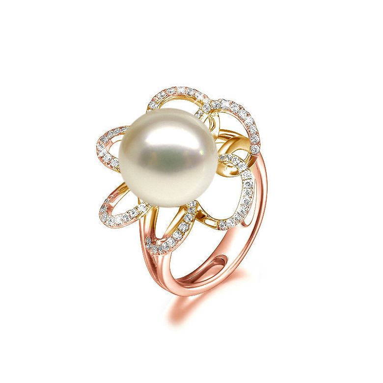 Anello Fleur Perlée - Oro Rosa, Perla d'Acqua Dolce Bianca - 1