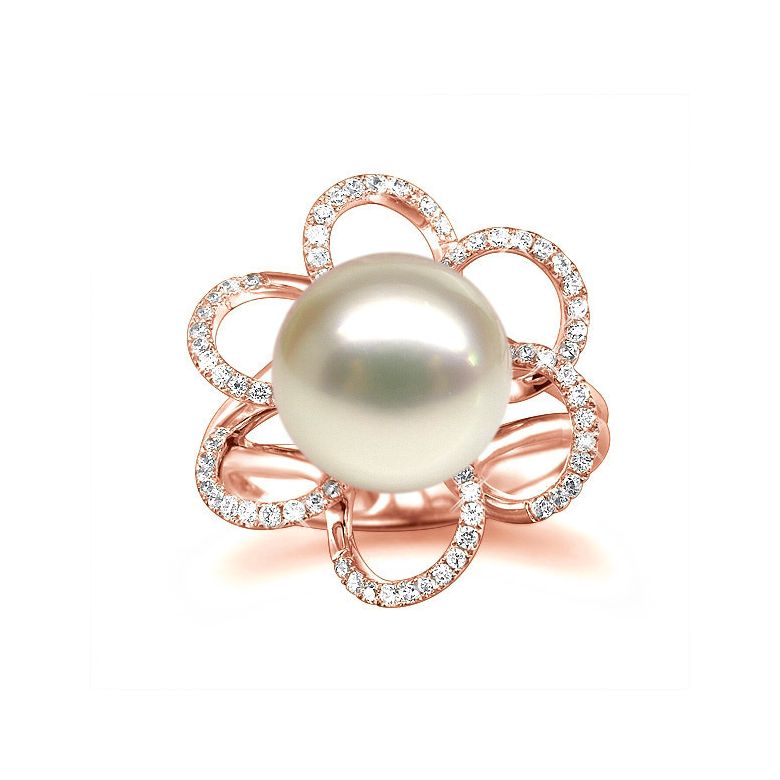 Anello Fleur Perlée - Oro Rosa, Perla d'Acqua Dolce Bianca - 2