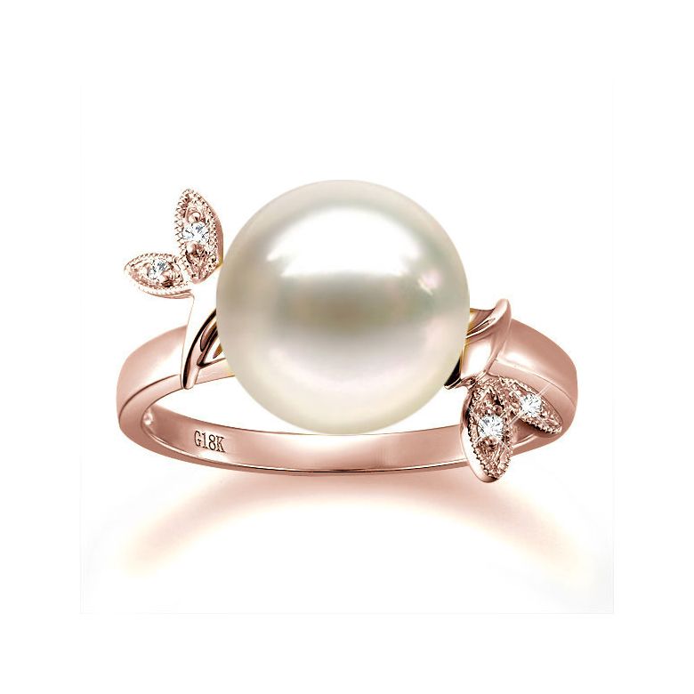 Anello Feuilles Étincelantes - Oro Rosa 18kt, Diamanti e Perla d'Acqua Dolce - 2