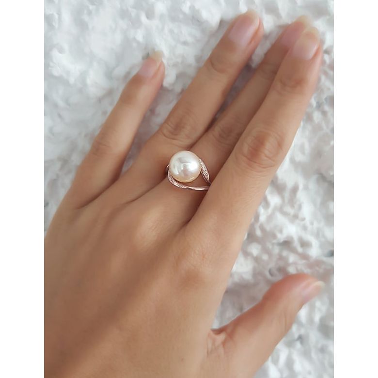 Anello Antalya - Oro Rosa, Perla d'Acqua Dolce Bianca - 5