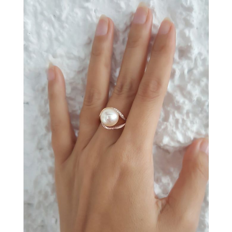 Anello Antalya - Oro Rosa, Perla d'Acqua Dolce Bianca - 7