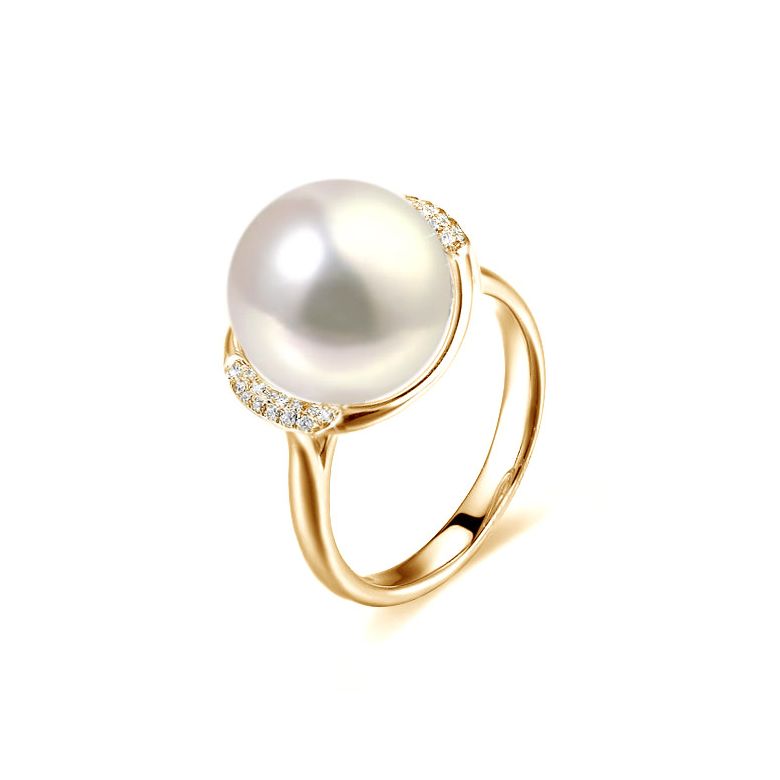 Anello Circulaire - Oro Giallo, Perla d'Acqua Dolce Bianca - 1