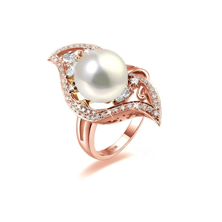 Anello Végétale - Oro Rosa, Perla d'Acqua Dolce Bianca - 1