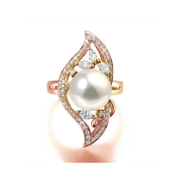 Anello Végétale - Oro Rosa, Perla d'Acqua Dolce Bianca - 2