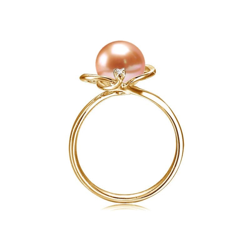 Anello Résurrection - Oro Giallo 18kt, Diamante e Perla d'Acqua Dolce - 9
