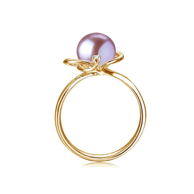 Anello Résurrection - Oro Giallo 18kt, Diamante e Perla d'Acqua Dolce - 12