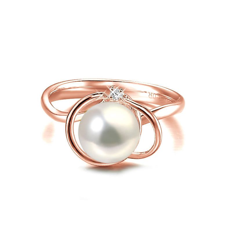 Anello Résurrection - Oro Rosa 18kt, Diamante e Perla d'Acqua Dolce - 2