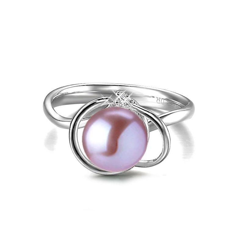 Anello Résurrection - Oro Bianco 18kt, Diamante e Perla d'Acqua Dolce - 8