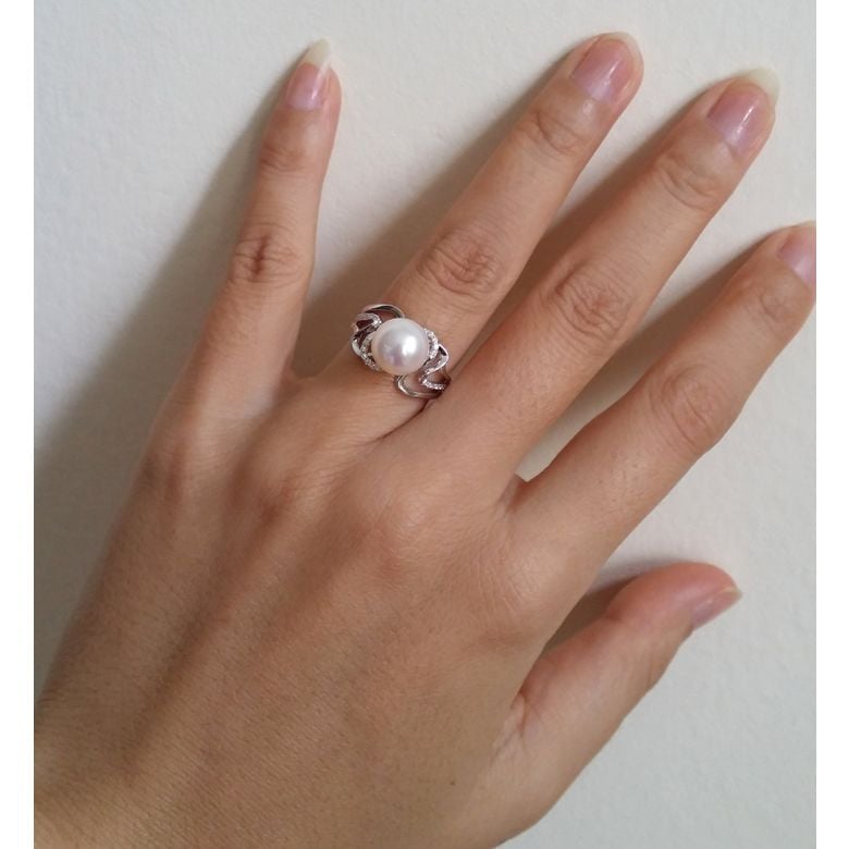 Anello Corinthe - Oro Bianco, Perla d'Acqua Dolce - 2