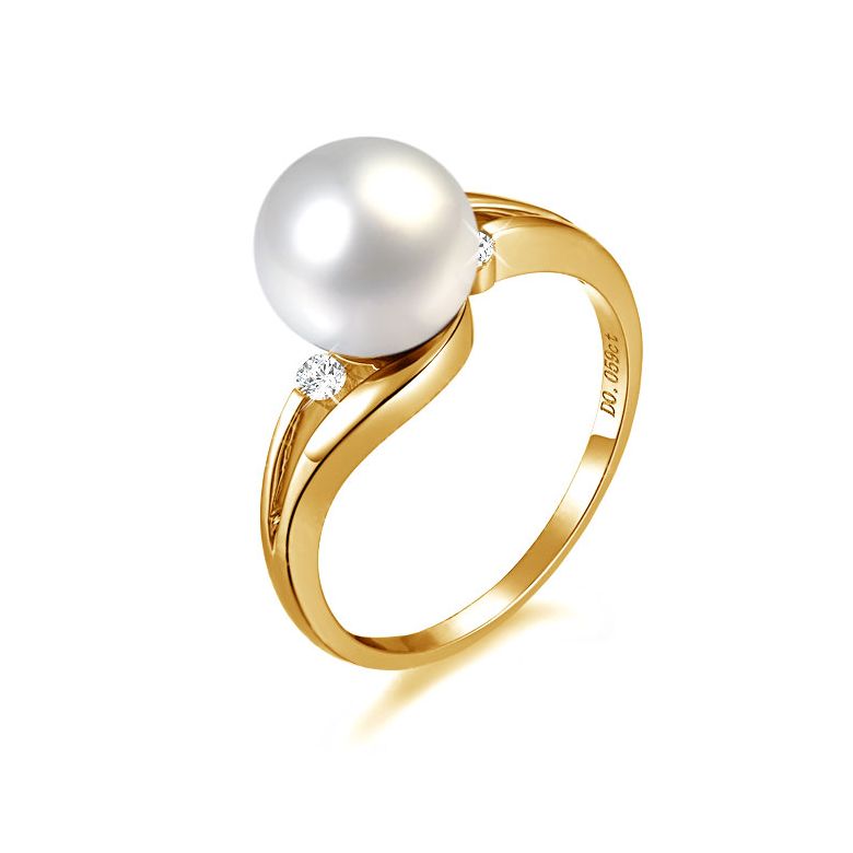 Anello Feuilles de Style - Oro Giallo 18kt e Perla d'Acqua Dolce - 1