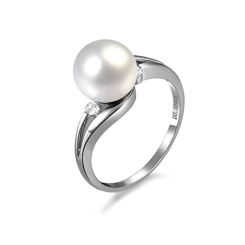 Anello Feuilles de Style - Oro Bianco 18kt e Perla d'Acqua Dolce - 1