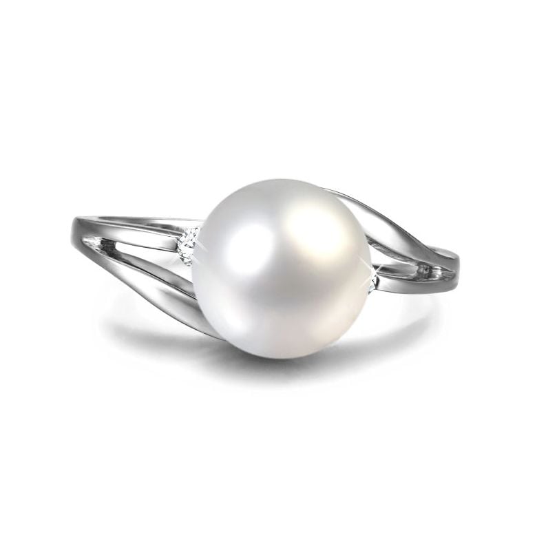 Anello Feuilles de Style - Oro Bianco 18kt e Perla d'Acqua Dolce - 5