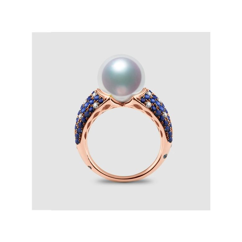 Anello L'Enchanteur - Oro Rosa, Zaffiri, Diamanti & Perla d'Acqua Dolce - 1