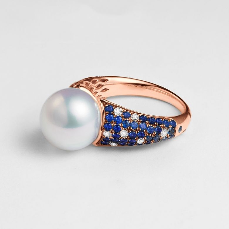 Anello L'Enchanteur - Oro Rosa, Zaffiri, Diamanti & Perla d'Acqua Dolce - 2