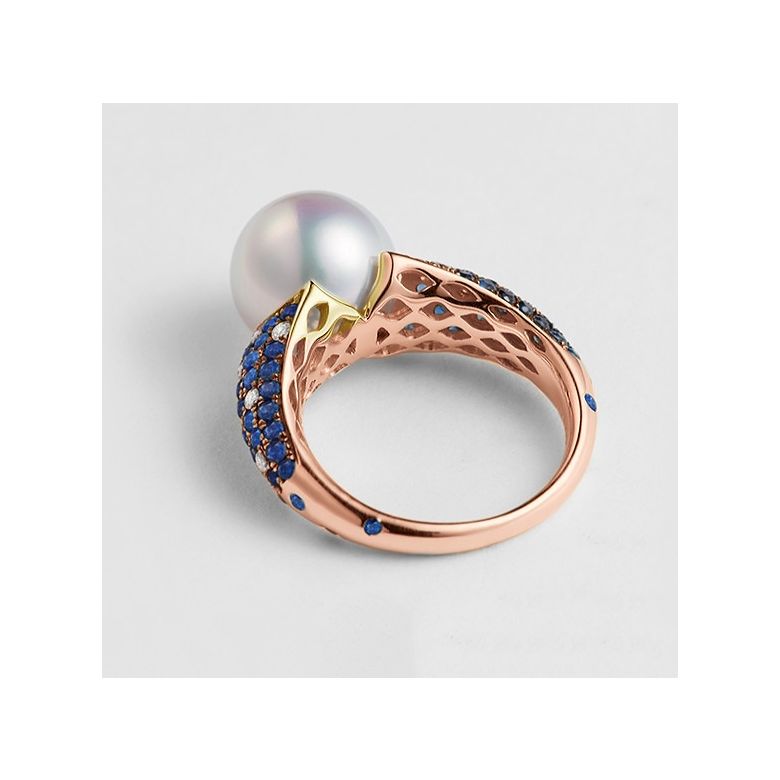 Anello L'Enchanteur - Oro Rosa, Zaffiri, Diamanti & Perla d'Acqua Dolce - 3