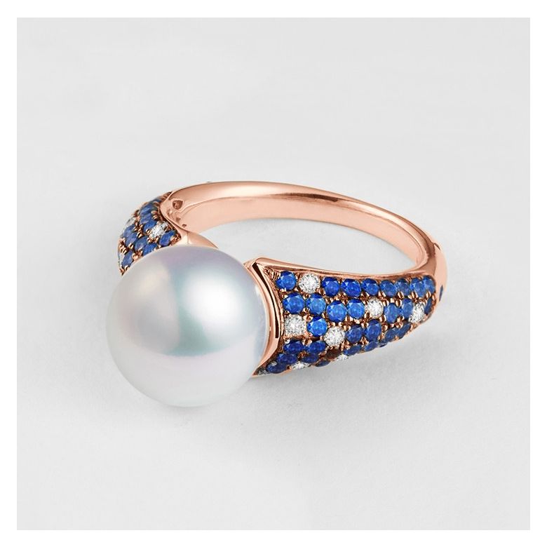 Anello L'Enchanteur - Oro Rosa, Zaffiri, Diamanti & Perla d'Acqua Dolce - 4