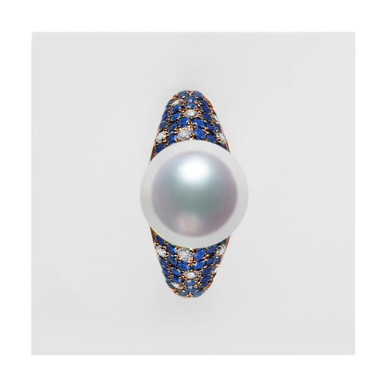 Anello L'Enchanteur - Oro Rosa, Zaffiri, Diamanti & Perla d'Acqua Dolce - 5
