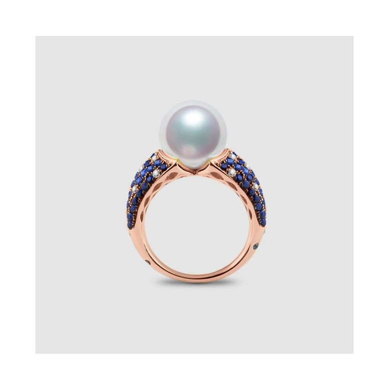 Anello L'Enchanteur - Oro Rosa, Zaffiri, Diamanti & Perla d'Acqua Dolce - 6
