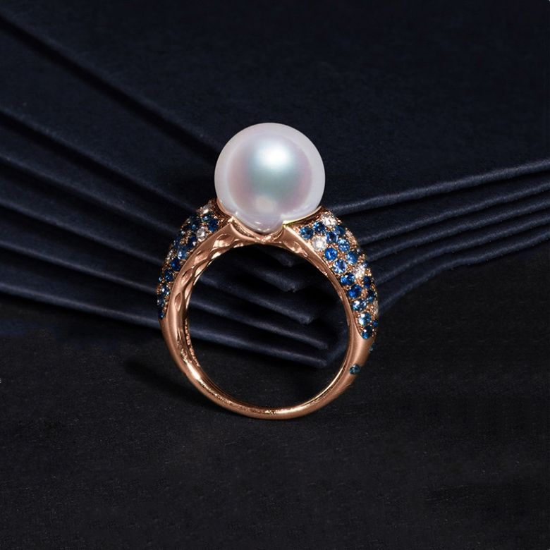 Anello L'Enchanteur - Oro Rosa, Zaffiri, Diamanti & Perla d'Acqua Dolce - 7