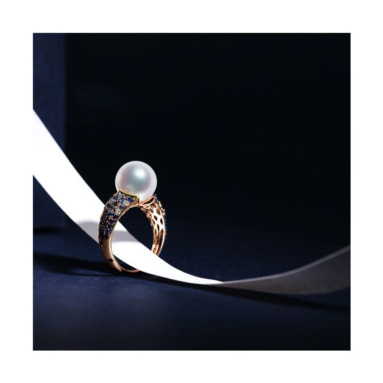 Anello L'Enchanteur - Oro Rosa, Zaffiri, Diamanti & Perla d'Acqua Dolce - 8