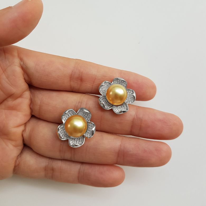 Orecchini Frangipanier - Perle dei Mari del Sud e Oro Bianco - 3