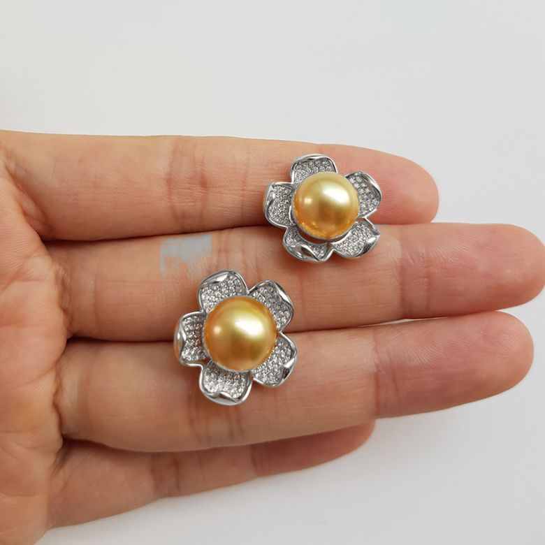 Orecchini Frangipanier - Perle dei Mari del Sud e Oro Bianco - 4
