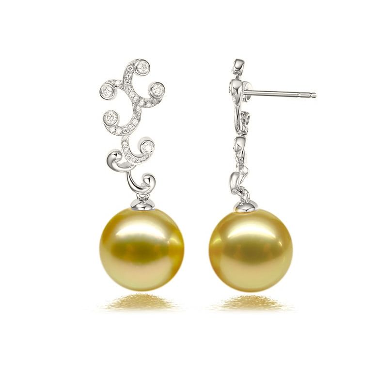 Orecchini Petali - Perle dei Mari del Sud Dorate, Oro Bianco - 1