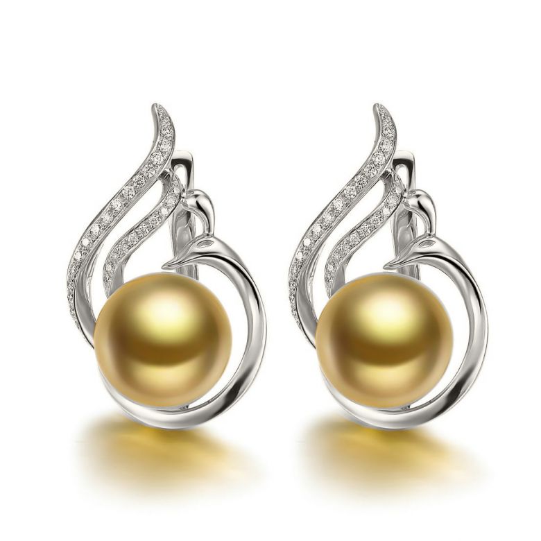 Orecchini Paons - Oro Bianco e Perle dei Mari del Sud Gold - 1