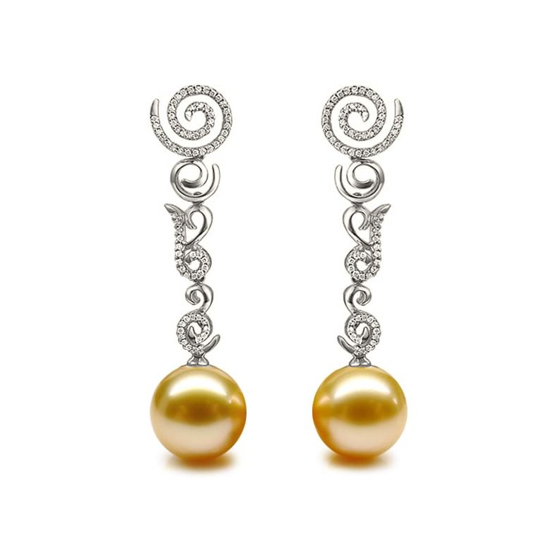 Orecchini Spirales Volutes - Oro Bianco e Perle dei Mari del Sud - 1