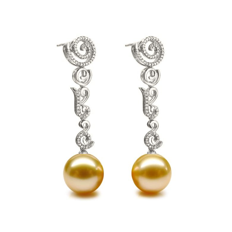 Orecchini Spirales Volutes - Oro Bianco e Perle dei Mari del Sud - 2