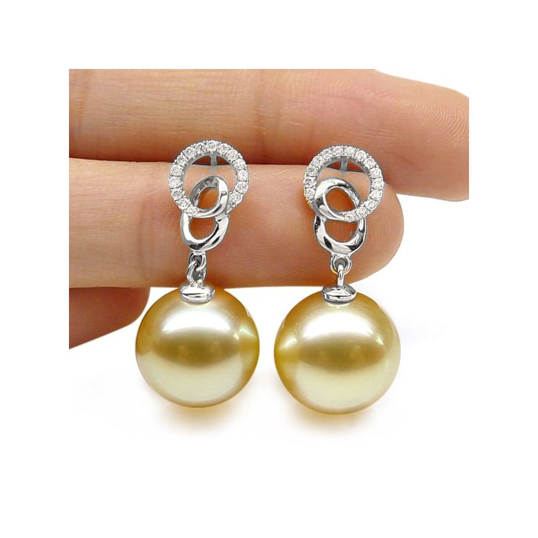 Orecchini Entournées - Perle Filippine Dorate e Oro Bianco - 2
