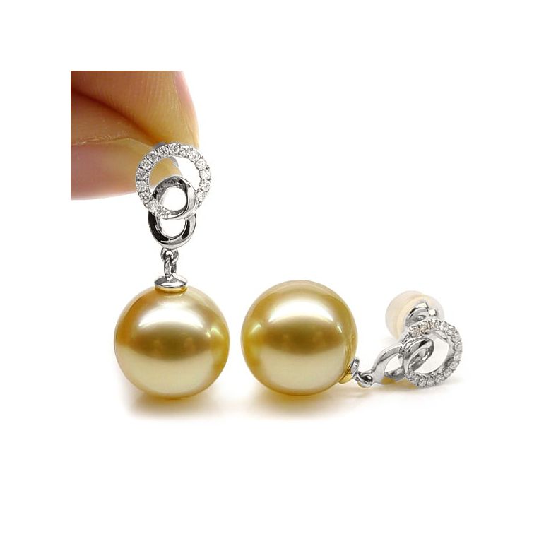 Orecchini Entournées - Perle Filippine Dorate e Oro Bianco - 3