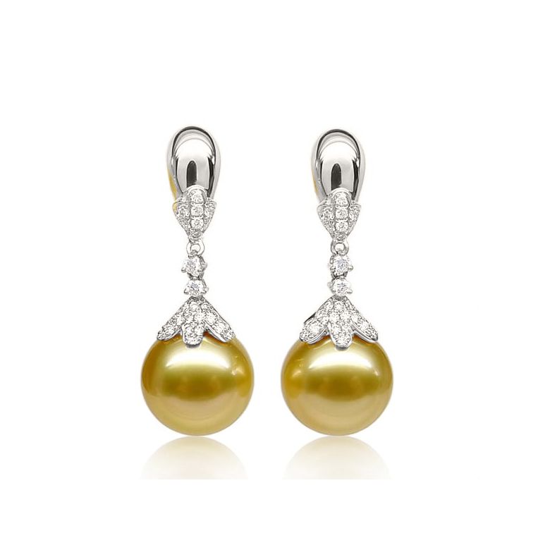 Orecchini Classici - Oro Bianco e Perle dei Mari del Sud - 1