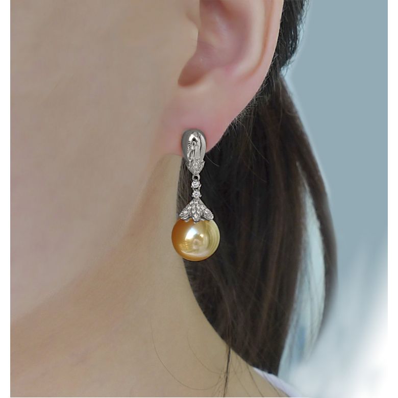 Orecchini Classici - Oro Bianco e Perle dei Mari del Sud - 3