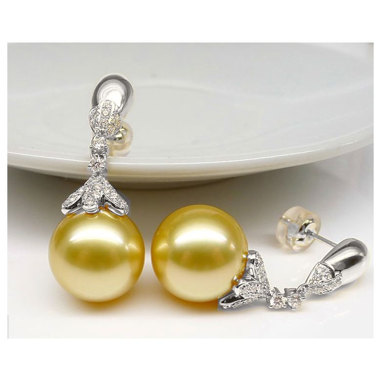 Orecchini Classici - Oro Bianco e Perle dei Mari del Sud - 5