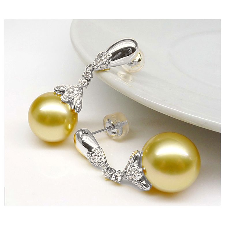 Orecchini Classici - Oro Bianco e Perle dei Mari del Sud - 7