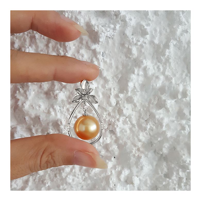 Orecchini Petali - Perle dei Mari del Sud Dorate, Oro Bianco - 12
