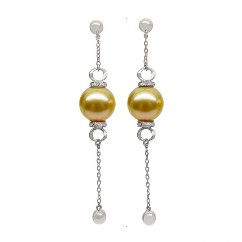 Orecchini Catenella - Oro Bianco e Perle dei Mari del Sud - 1