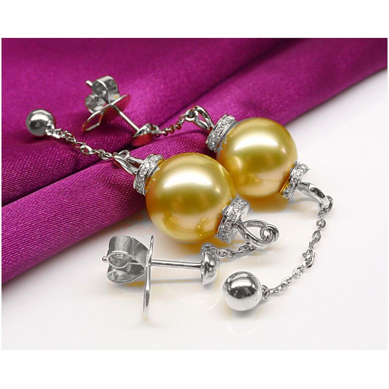 Orecchini Catenella - Oro Bianco e Perle dei Mari del Sud - 3