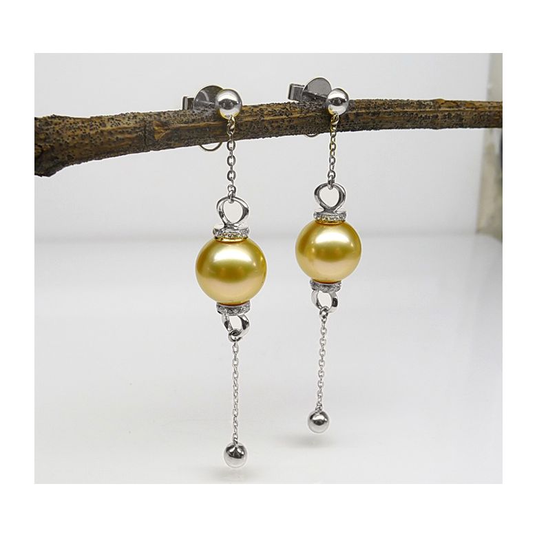 Orecchini Catenella - Oro Bianco e Perle dei Mari del Sud - 4