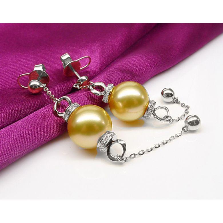 Orecchini Catenella - Oro Bianco e Perle dei Mari del Sud - 5