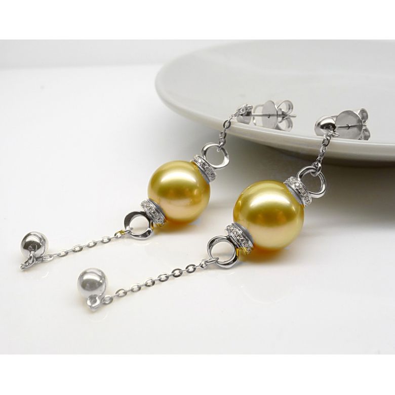 Orecchini Catenella - Oro Bianco e Perle dei Mari del Sud - 7