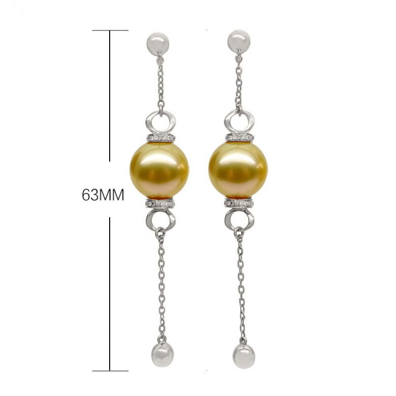 Orecchini Catenella - Oro Bianco e Perle dei Mari del Sud - 8
