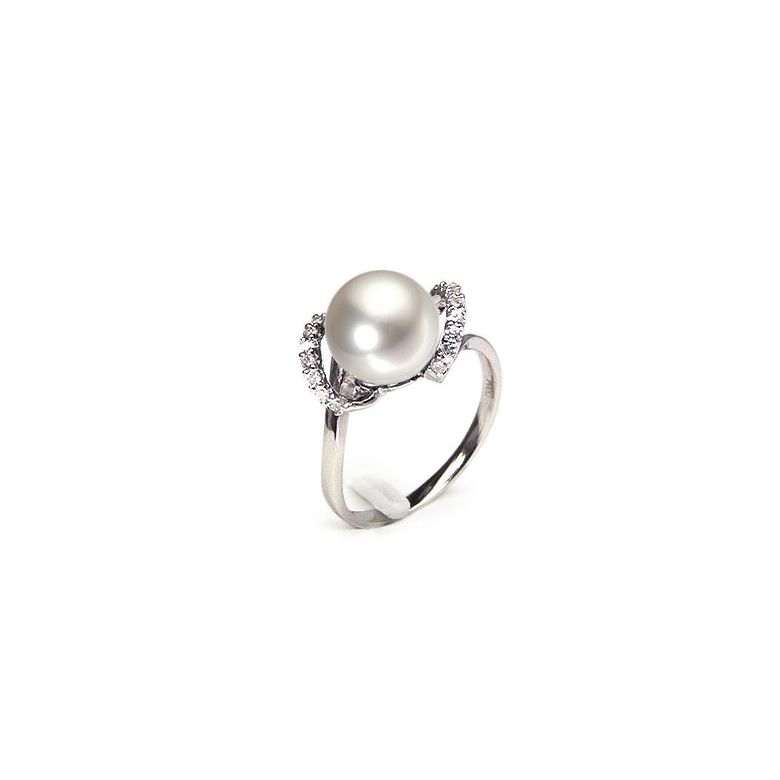 Anello Byzance - Oro Bianco 18kt, Diamanti e Perla d'Acqua Dolce - 1