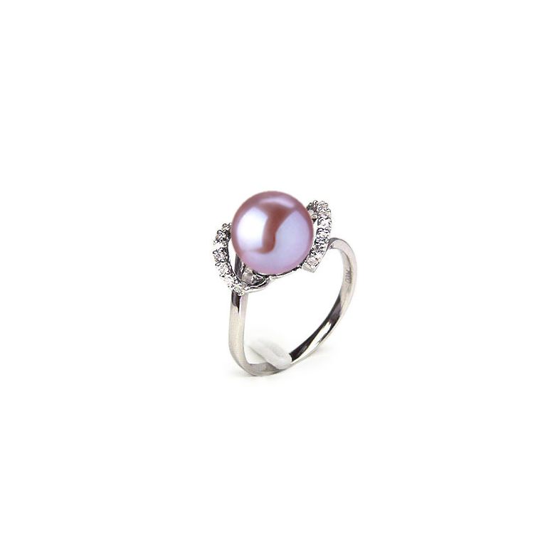 Anello Byzance - Oro Bianco 18kt, Diamanti e Perla d'Acqua Dolce - 2