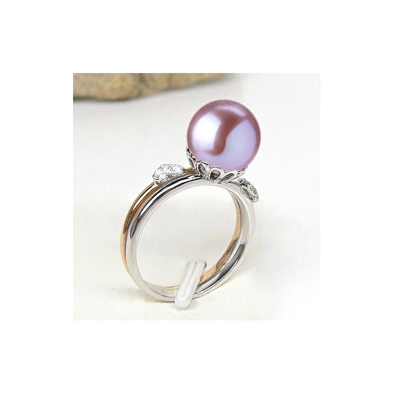 Anello Ovation - Oro Bianco/Giallo 18kt, Diamanti e Perla d'Acqua Dolce - 1