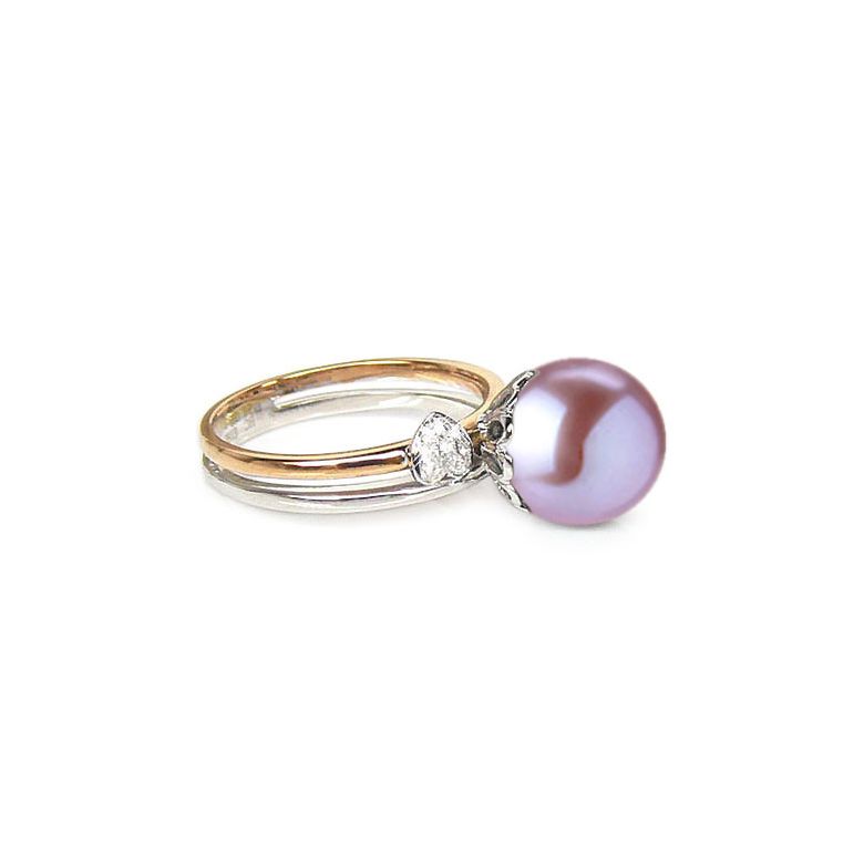 Anello Ovation - Oro Bianco/Giallo 18kt, Diamanti e Perla d'Acqua Dolce - 2