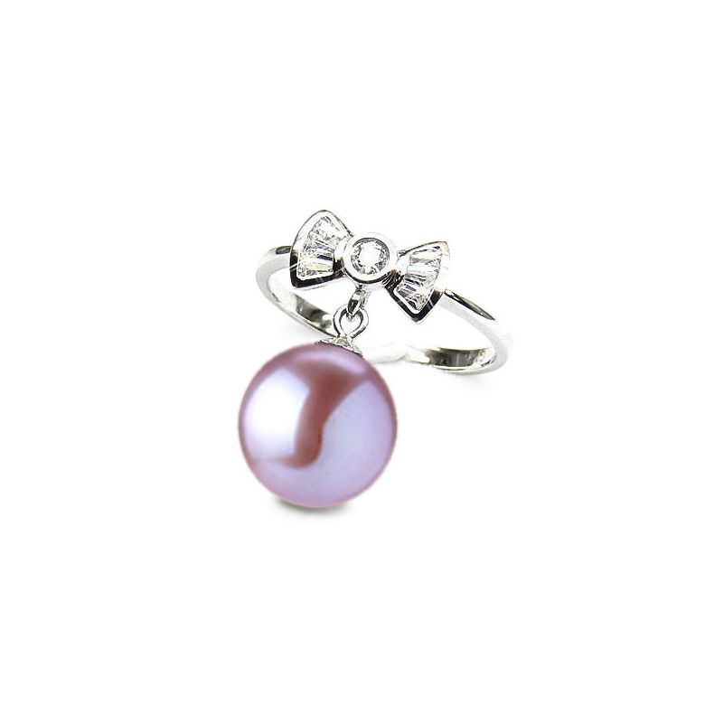 Anello Nodo Farfalla - Oro Bianco 18kt, Diamanti e Perla d'Acqua Dolce - 1