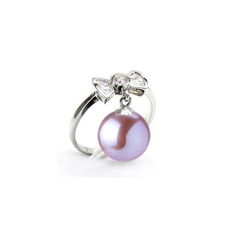 Anello Nodo Farfalla - Oro Bianco 18kt, Diamanti e Perla d'Acqua Dolce - 2